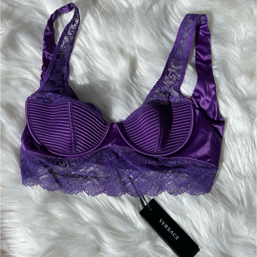 Versace Greca-detailed lace bra - Bright Dark Orchid, NWT - Size 1C (US 32C) NWT
